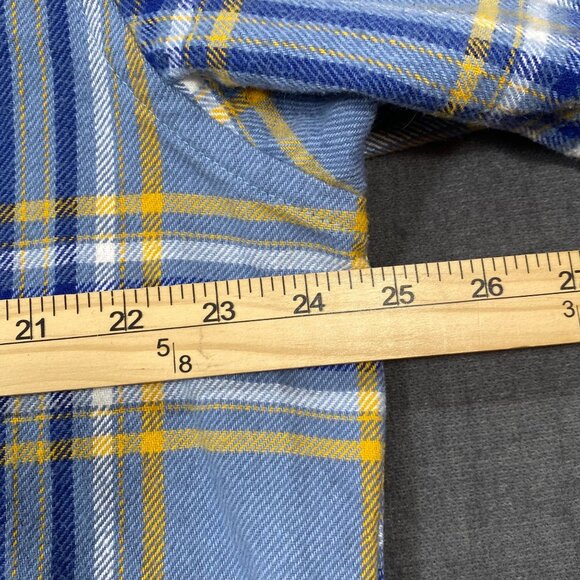 Old Navy Mens XL Plaid Flannel Button-Up Shacket Blue Yellow Cotton Regular Fit - Picture 12 of 12